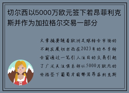 切尔西以5000万欧元签下若昂菲利克斯并作为加拉格尔交易一部分